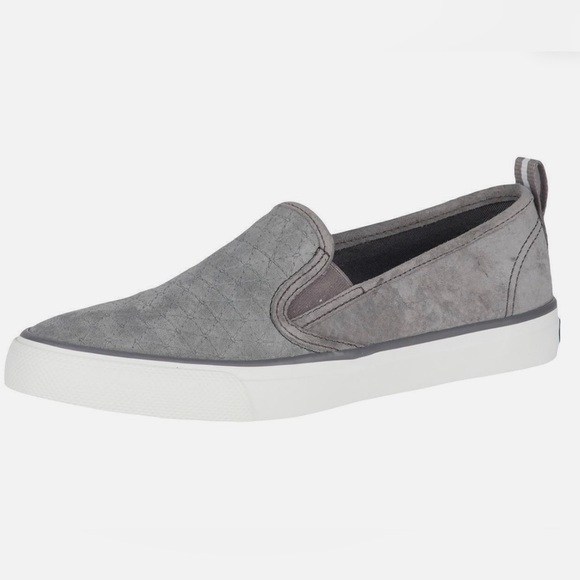 Sperry Top Side Women Seaside Quilted Suede Slip on Sneakers Gray 8 Memory Foam - Picture 2 of 13